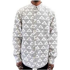 Black Scale Mens Geometric Triangle Print Long Sleeve Button Up Shirt XX Large